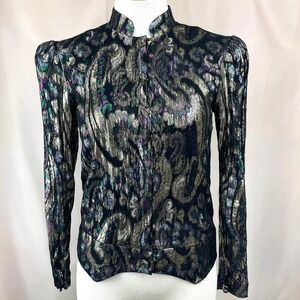 Vintage RIMINI Womens (8) Black Gold Puff Sleeve Jacket Metallic Elegant Party